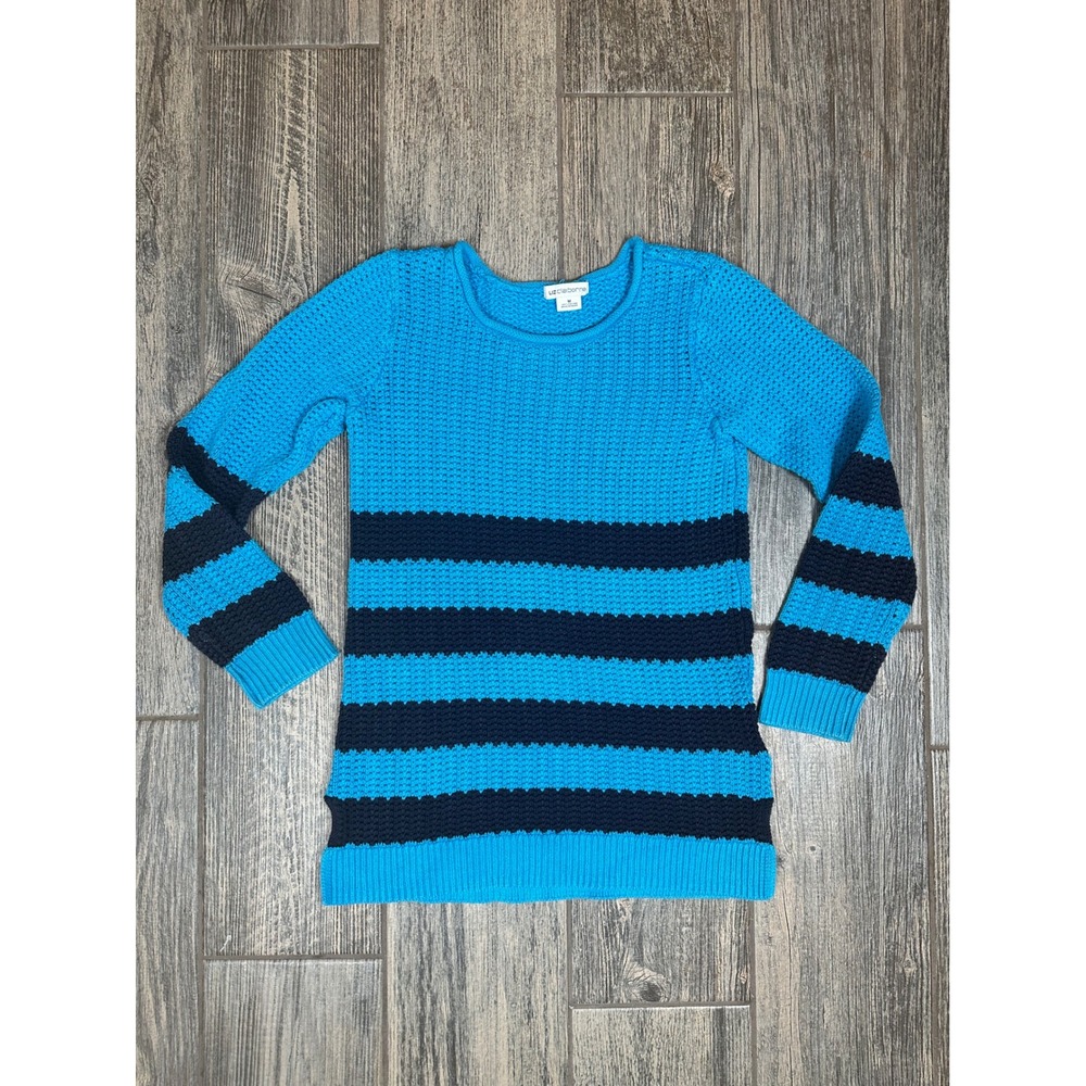 Liz Claiborne Womens Striped Cotton Blend Sweater Medium Blue‎ Black